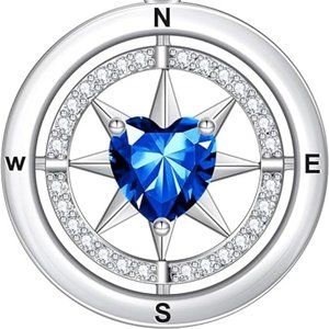 925 Sterling Silver Compass Birthstone Necklace